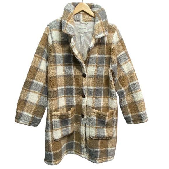 Sabrina Lauren Neutral Plaid Tan Gray Teddy Coat - Women’s Size 1X NWT - Picture 7 of 12